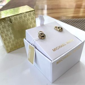 NWT Authentic MK gold tone pave padlock earrings